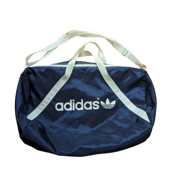 Vintage Y2K Navy Blue Adidas Nylon Duffle Bag Gym Bag Made in Taiwan Medium Size - Picture 1 of 6